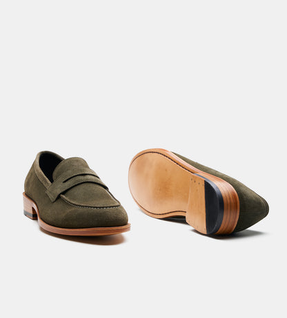 Goodyear Welted Olive Suede Penny Loafer