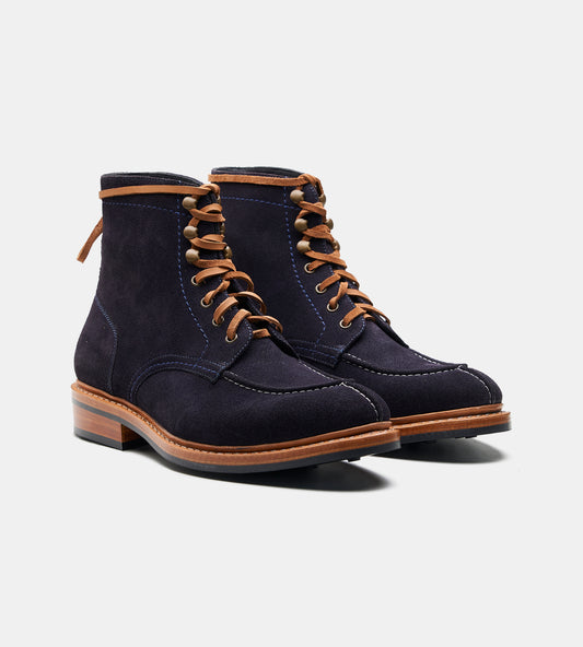 Handwelted Navy Suede Split Toe Derby Boot