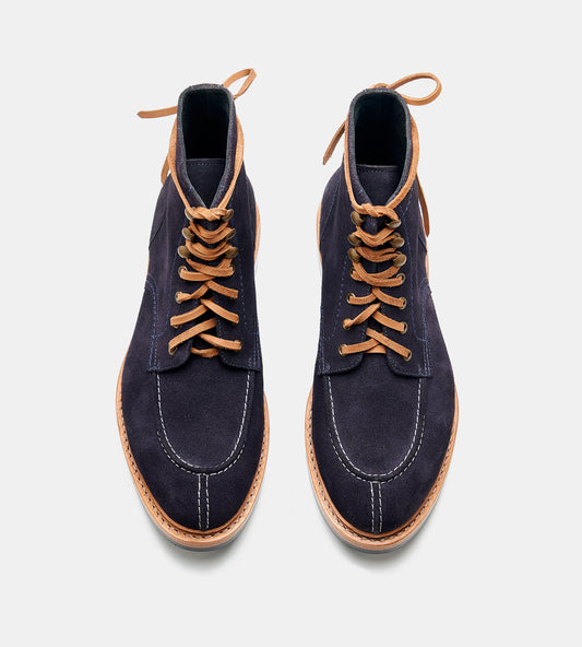 Handwelted Navy Suede Split Toe Derby Boot