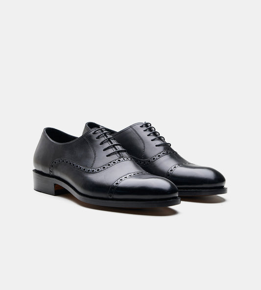 Goodyear Welted Black Full Grain Semi Brogue Oxfords