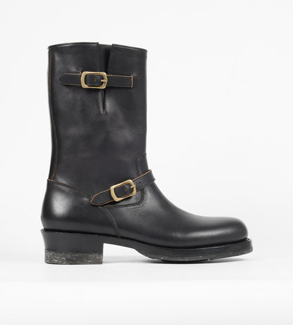 Hand Welted Virginia Hydro Pull up Black Leather Engineer Boots
