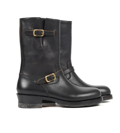 Hand Welted Virginia Hydro Pull up Black Leather Engineer Boots