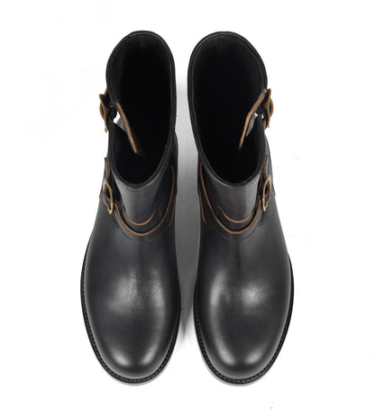 Hand Welted Virginia Hydro Pull up Black Leather Engineer Boots