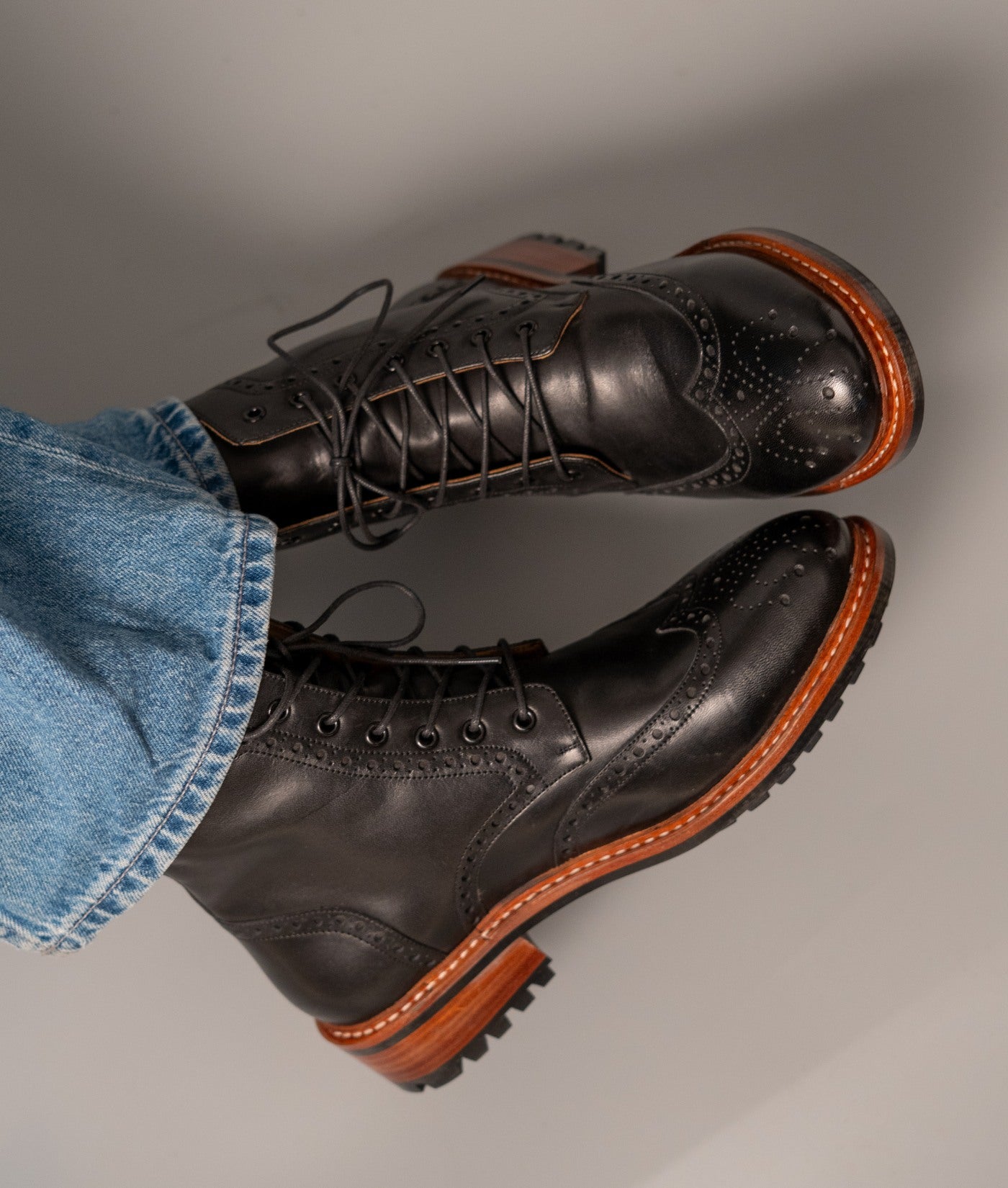Hand-Welted Black Wingtip Brogue Boot