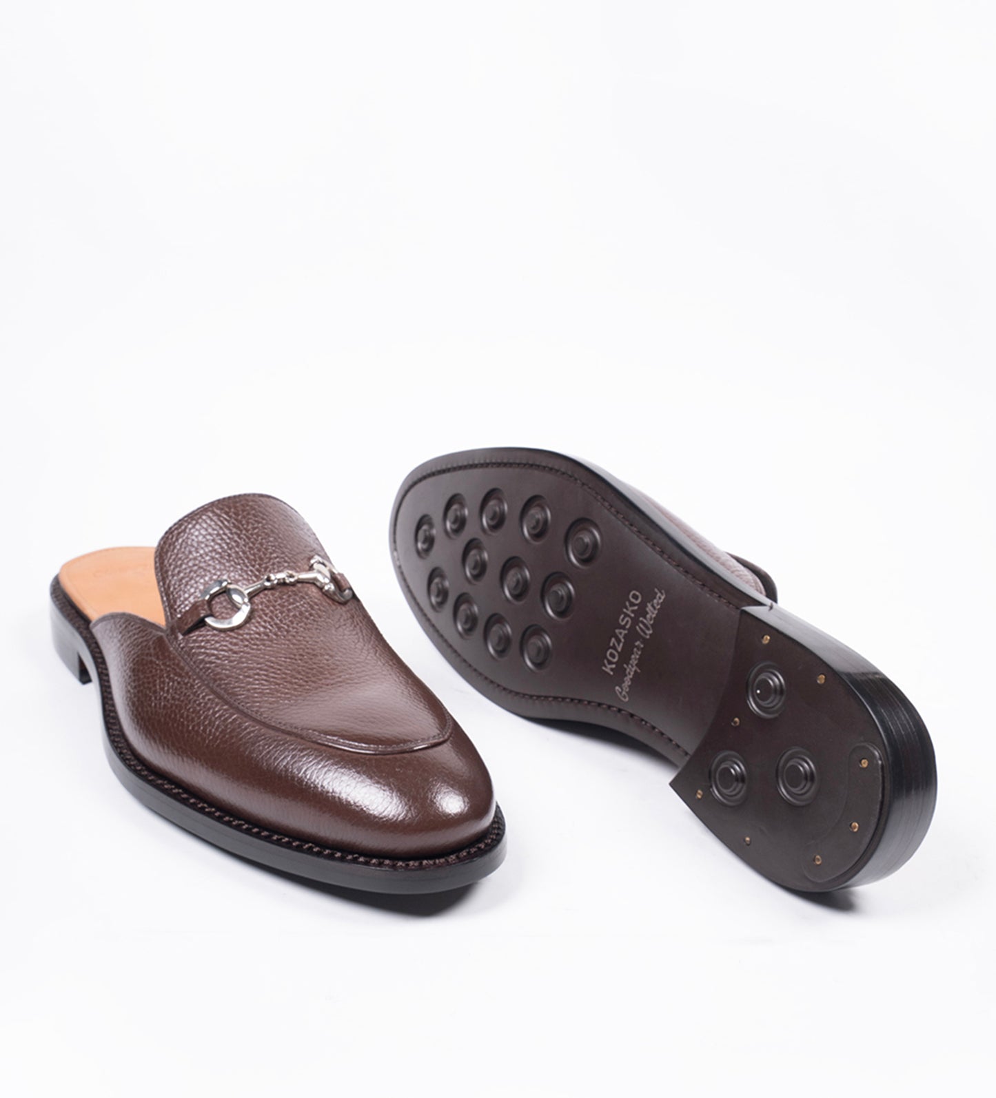 Handwelted Brown Milled Leather Horsebit Mules