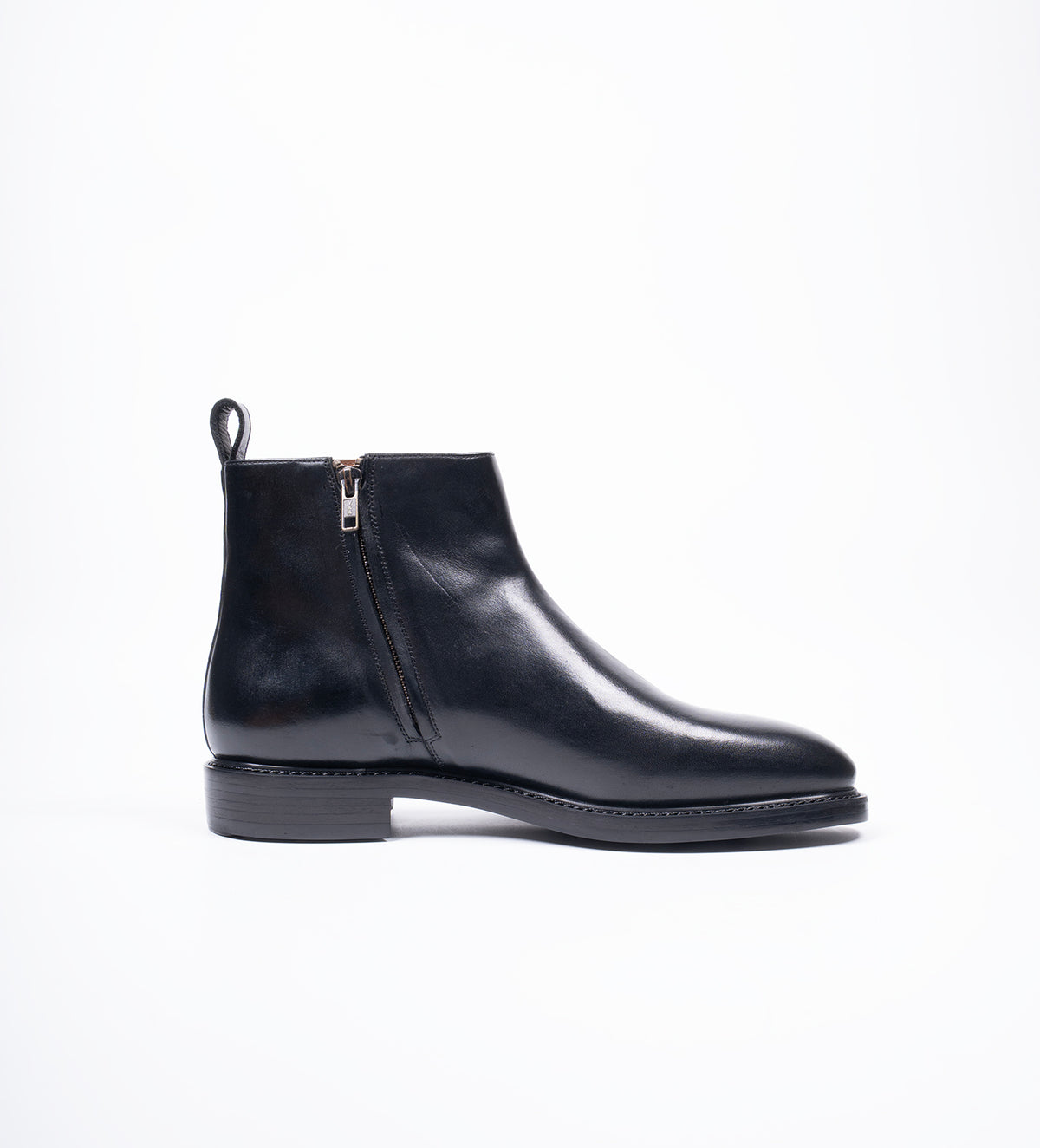 Hand Welted  Black Crust Zipper Chelsea Boot