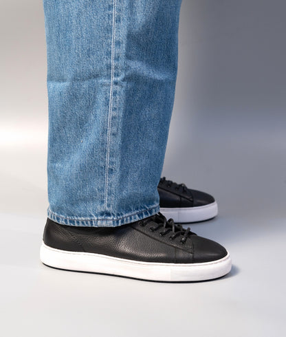 Handmade Unlined Black Milled Leather Sneaker
