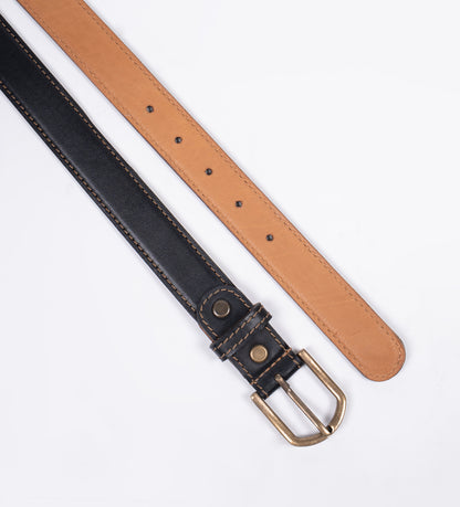 Handmade Black Full-Grain Leather Belt with Antique Brass Buckle