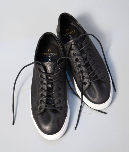 Handmade Unlined Black Milled Leather Sneaker