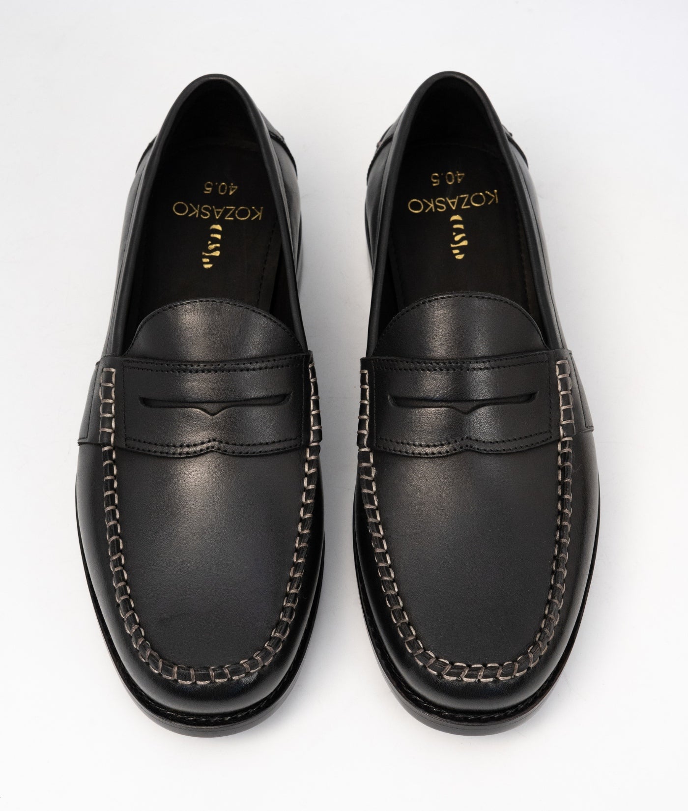 HandWelted Black Leather Slip-Ons