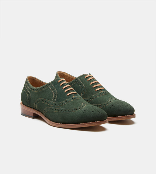 Goodyear Welted Olive Suede Wingtip Oxfords
