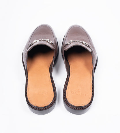 Handwelted Brown Milled Leather Horsebit Mules