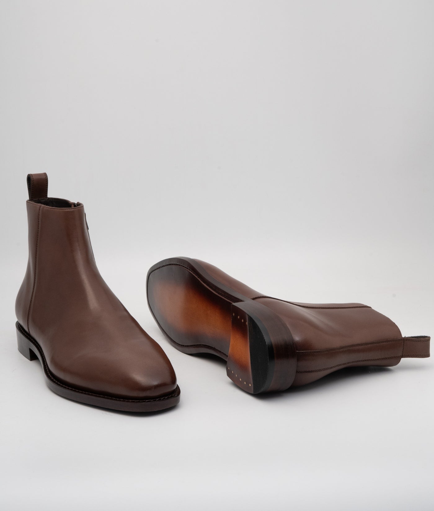 Hand-Welted  Brown Crust Zipper Chelsea Boot