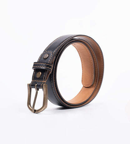 Handmade Black Full-Grain Leather Belt with Antique Brass Buckle