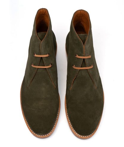 Hand-Welted Olive Suede Leather Oiled Leather Chukka Boot