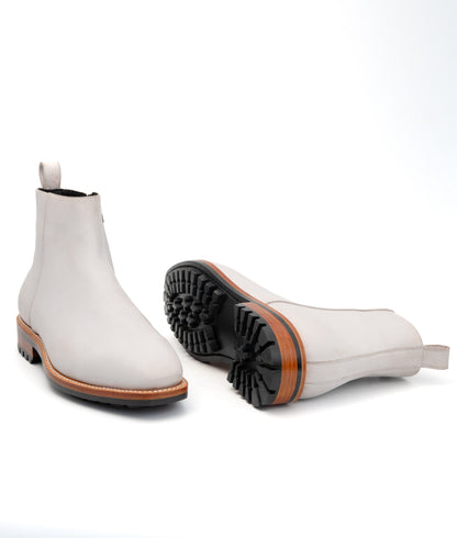 Goodyear Welted  White Full Grain Zipper Chelsea Boot