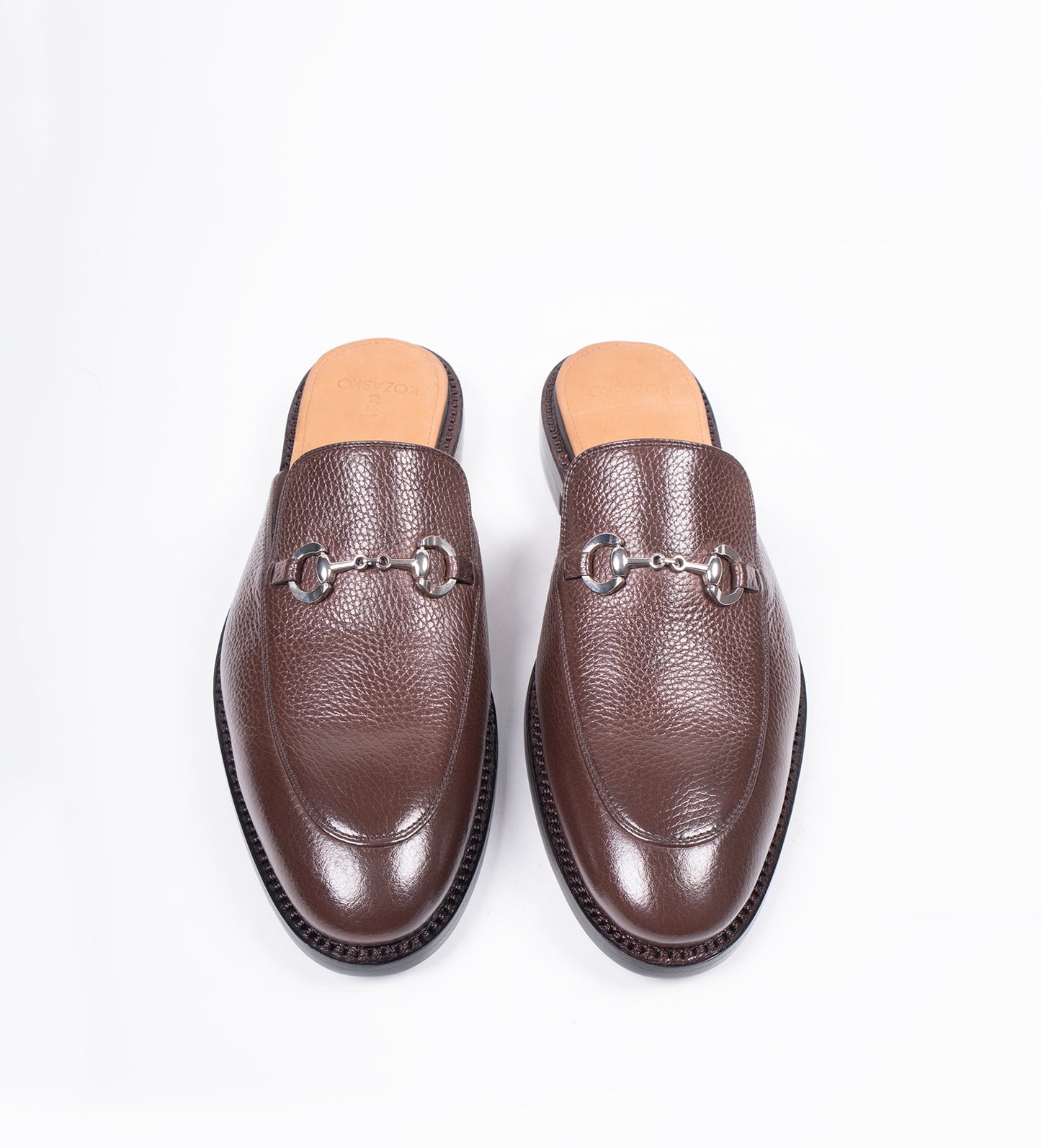 Handwelted Brown Milled Leather Horsebit Mules