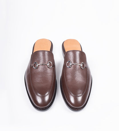 Handwelted Brown Milled Leather Horsebit Mules