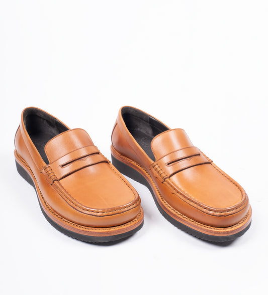 Hand-Welted Tan Full Grain Leather Barefoot Slip-Ons