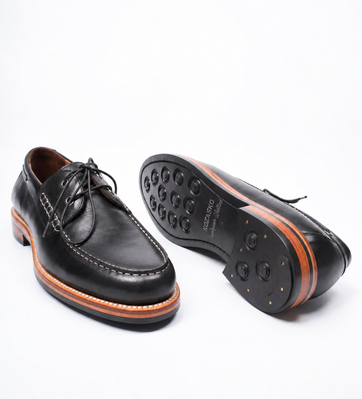 Handwelted  Black Full Grain Boat Shoes