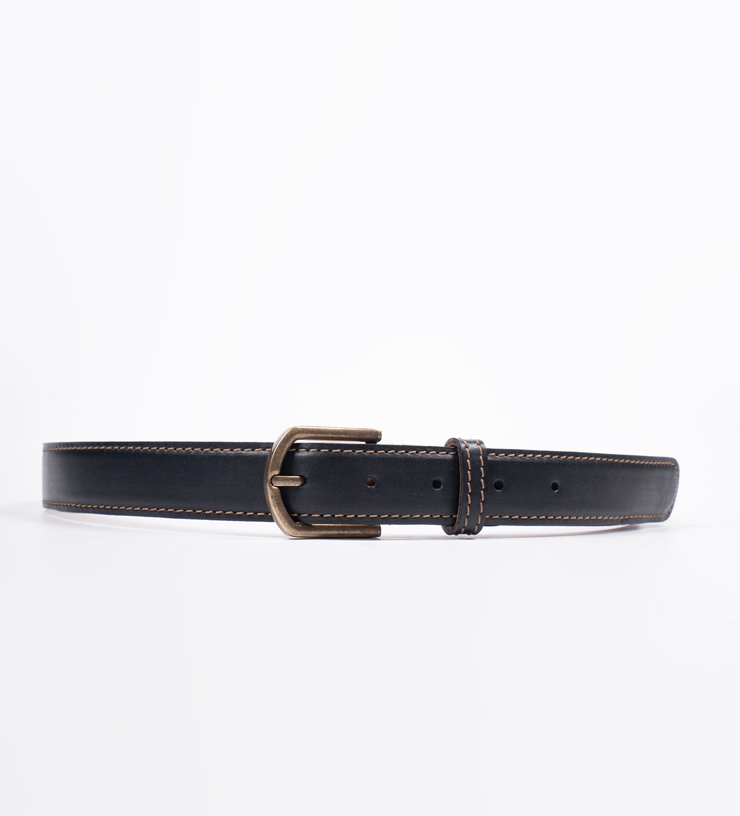 Handmade Black Full-Grain Leather Belt with Antique Brass Buckle
