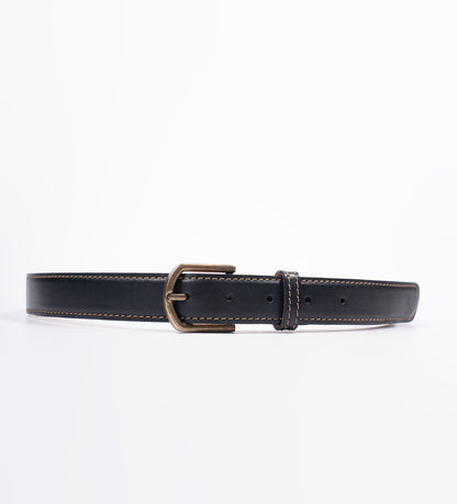 Handmade Black Full-Grain Leather Belt with Antique Brass Buckle