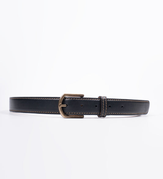 Handmade Black Full-Grain Leather Belt with Antique Brass Buckle