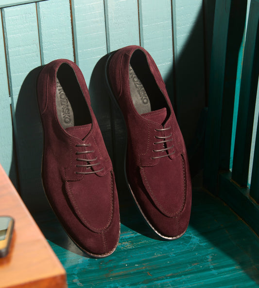 Goodyear Welted Burgundy Suede Split Toe Derby