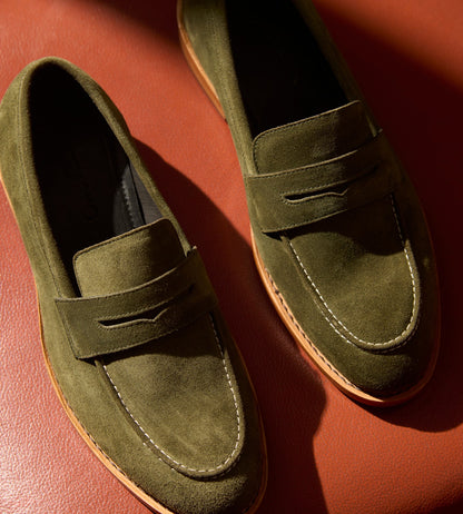 Goodyear Welted Olive Suede Penny Loafer