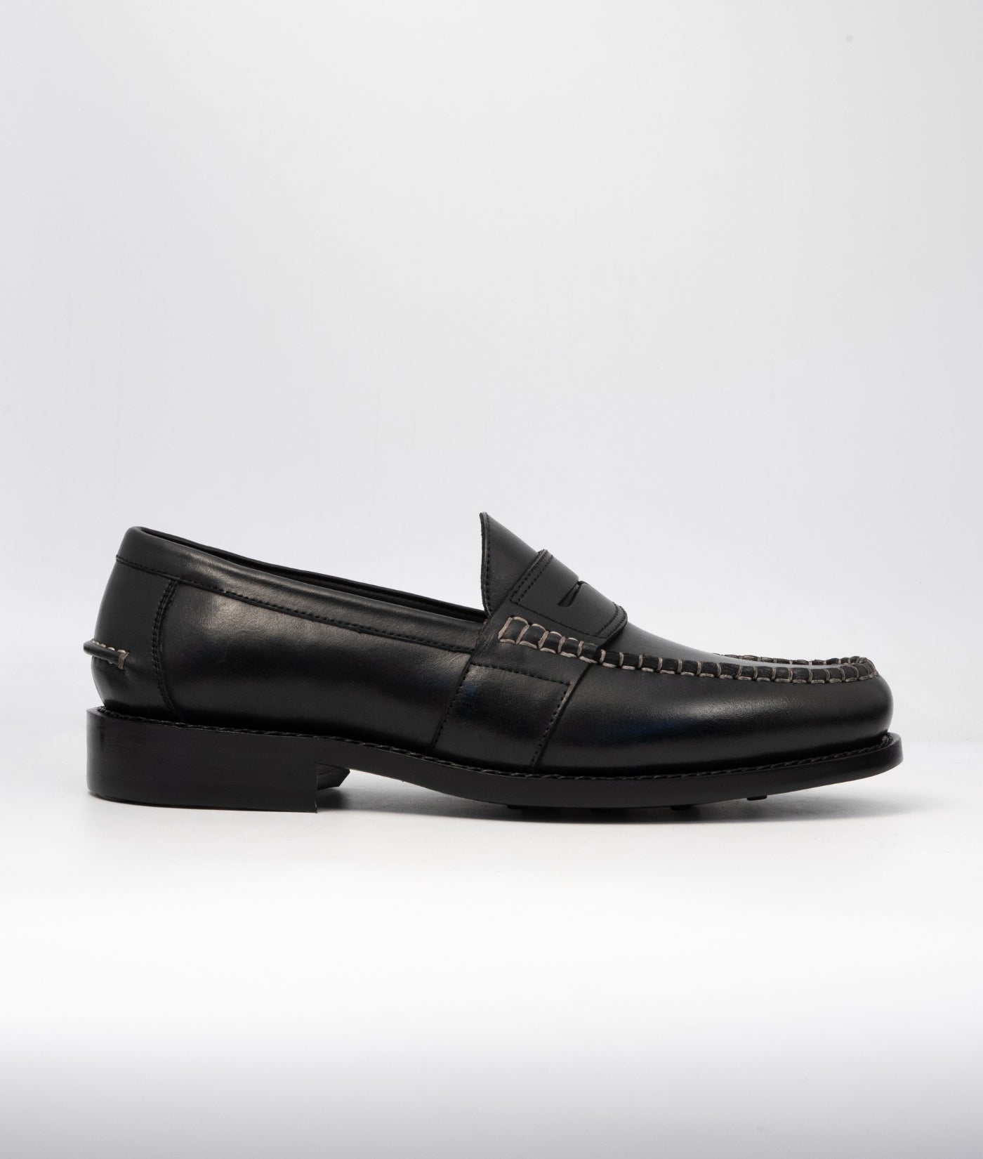 HandWelted Black Leather Slip-Ons