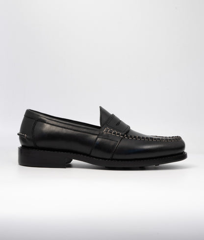 HandWelted Black Leather Slip-Ons
