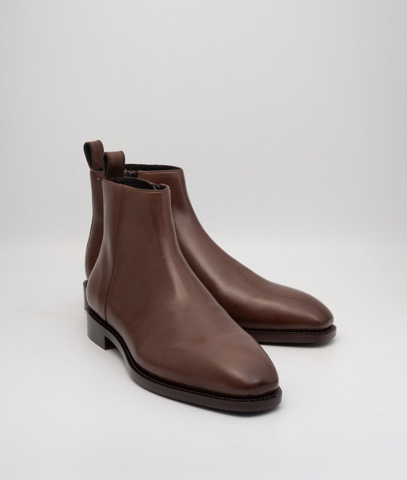 Hand-Welted  Brown Crust Zipper Chelsea Boot