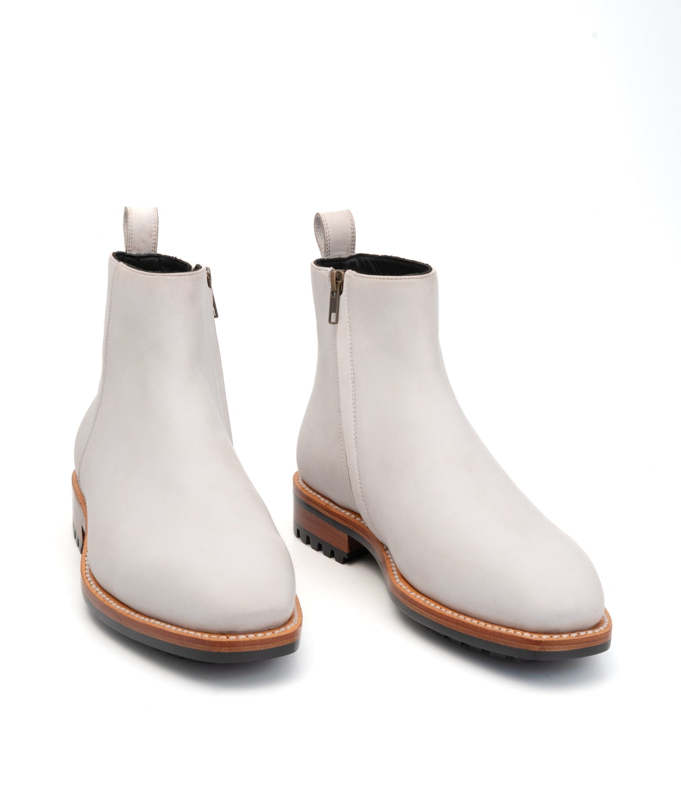 Goodyear Welted  White Full Grain Zipper Chelsea Boot