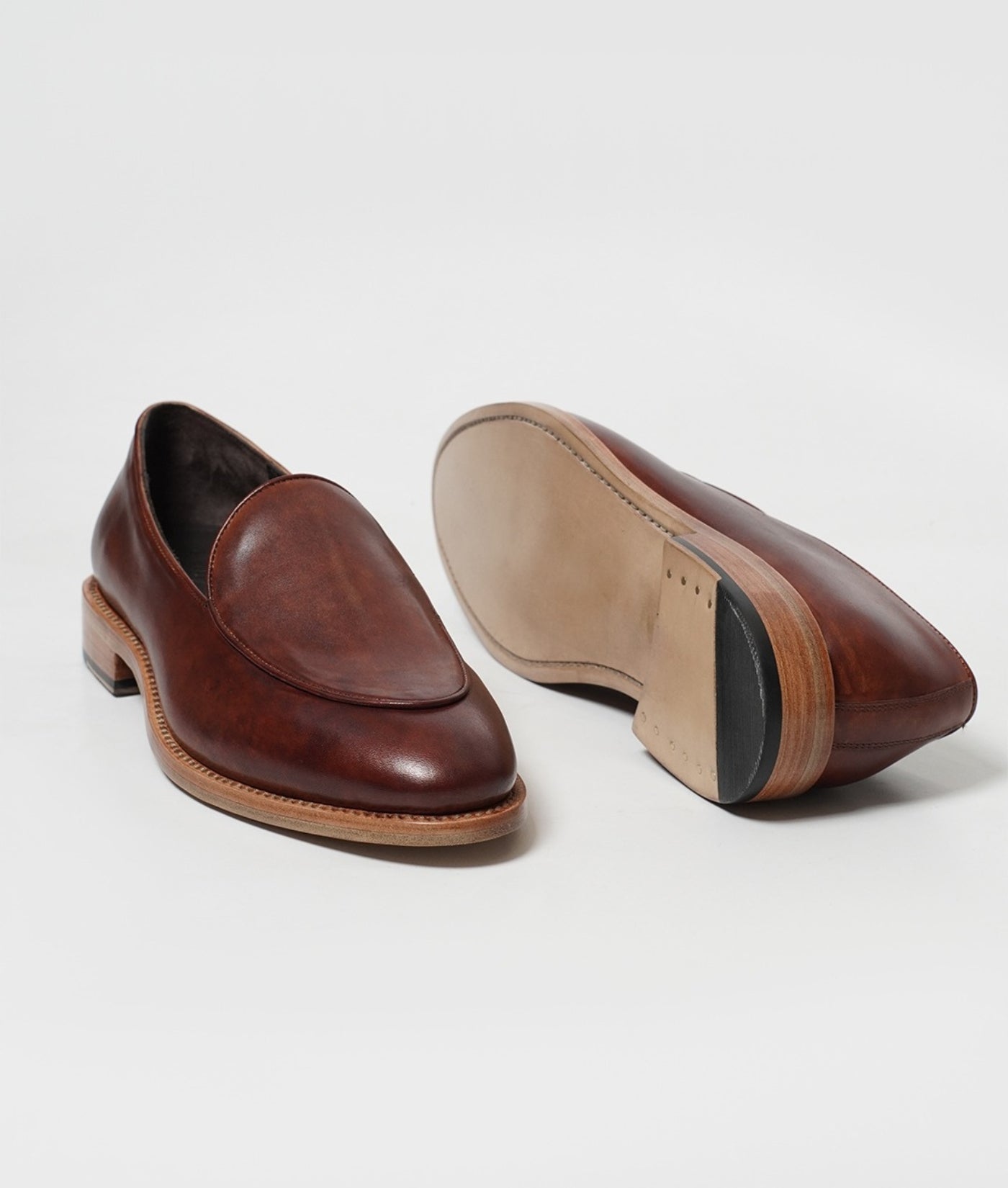 Hand Welted Dual Tone Cognac Belgian Loafer