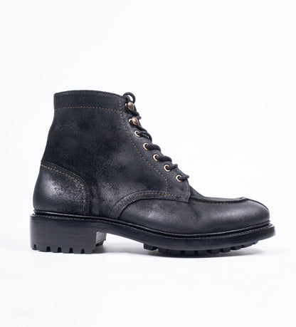 Hand Welted Black Rough Out Suede Split Toe Derby Boot