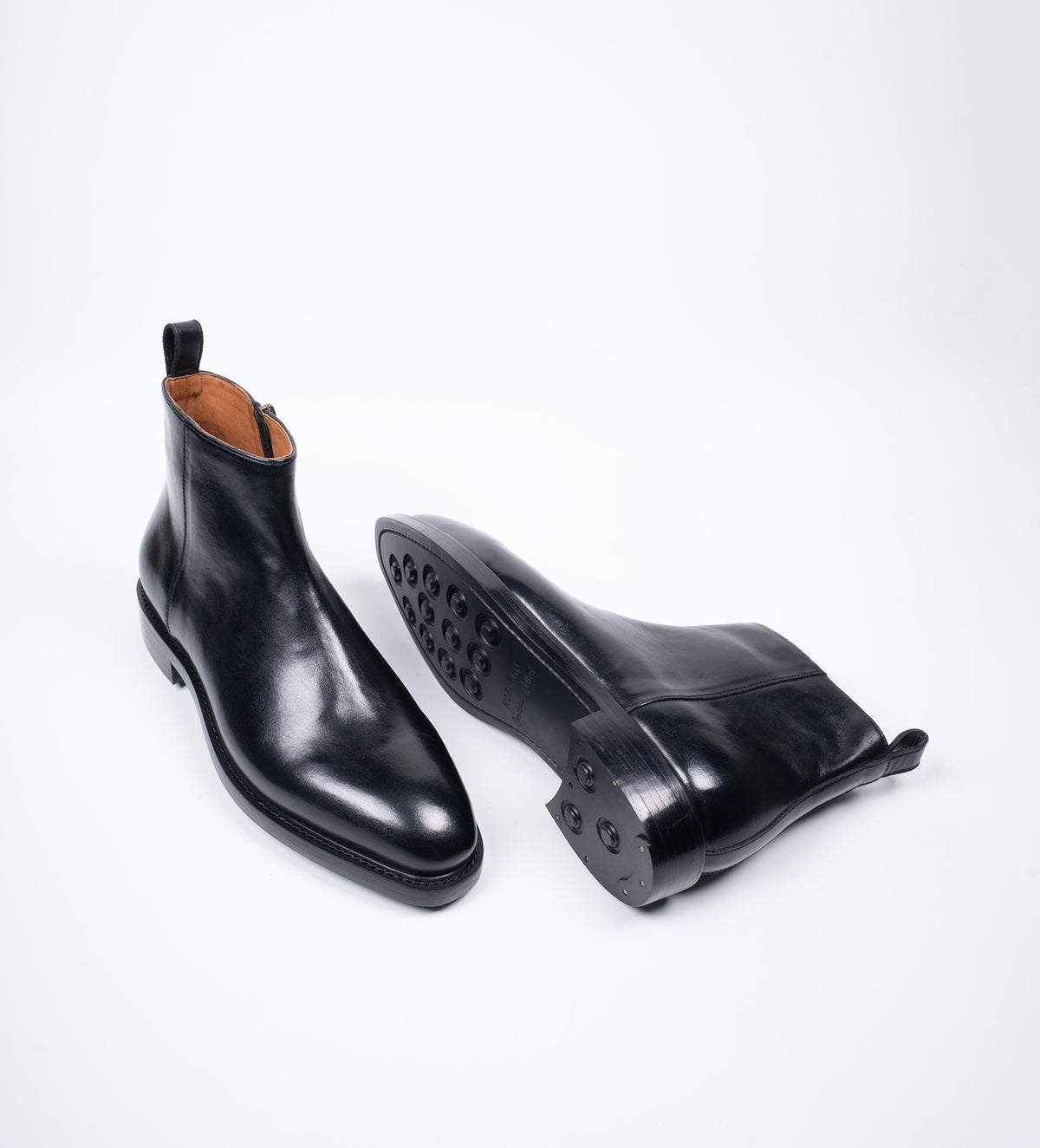 Hand Welted  Black Crust Zipper Chelsea Boot