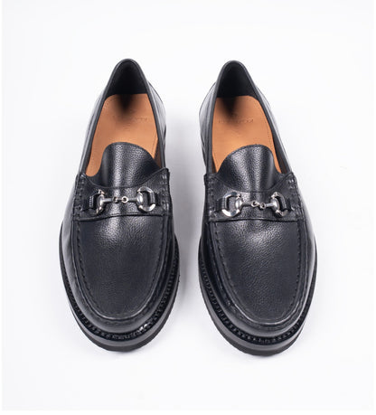 Handwelted Black Unlined Comfort Horsebit Slip-Ons