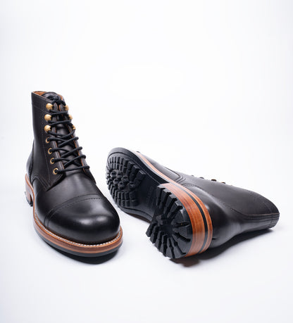 The Frontier - Hand Welted  Black Full Grain Oil Pull up Leather Work Boot