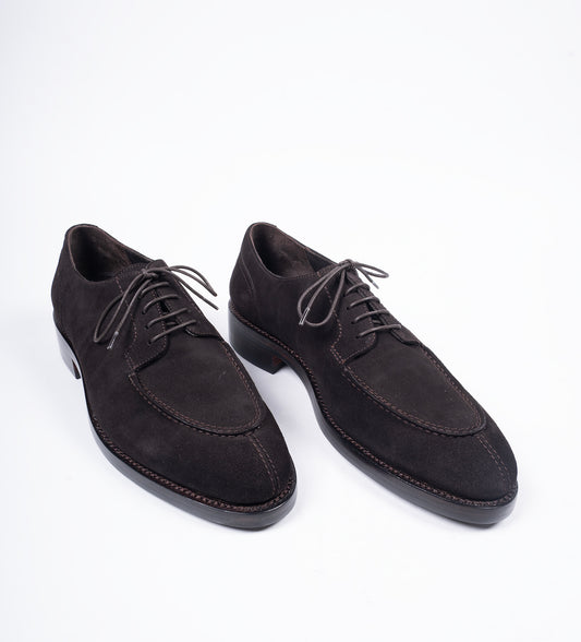 Hand Welted Brown Suede Split Toe Derby