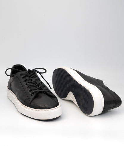 Handmade Unlined Black Milled Leather Sneaker
