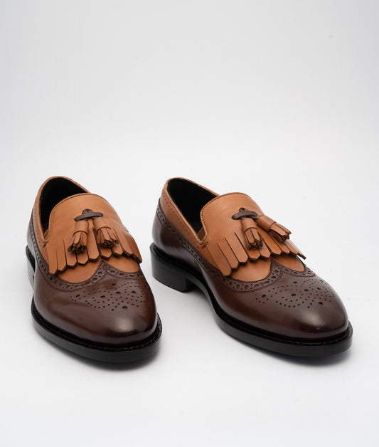 Handwelted Dual Tone Full Grain Brogue Tassel Loafer