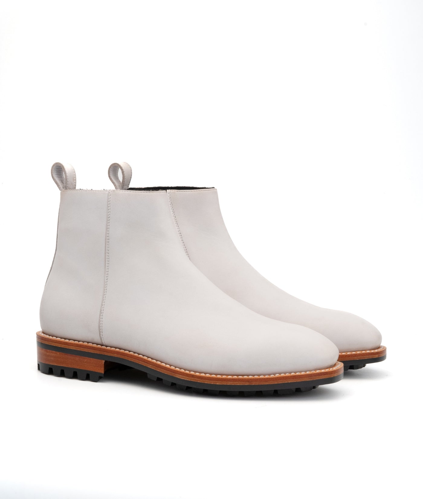 Goodyear Welted  White Full Grain Zipper Chelsea Boot