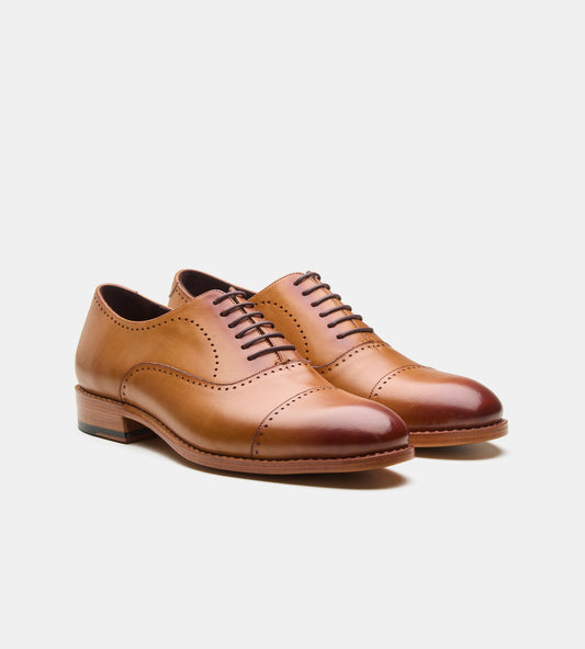 Goodyear Welted Tan Captoe Oxfords with Punches