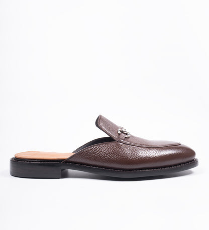 Handwelted Brown Milled Leather Horsebit Mules