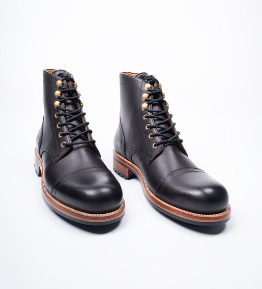 The Frontier - Hand Welted  Black Full Grain Oil Pull up Leather Work Boot