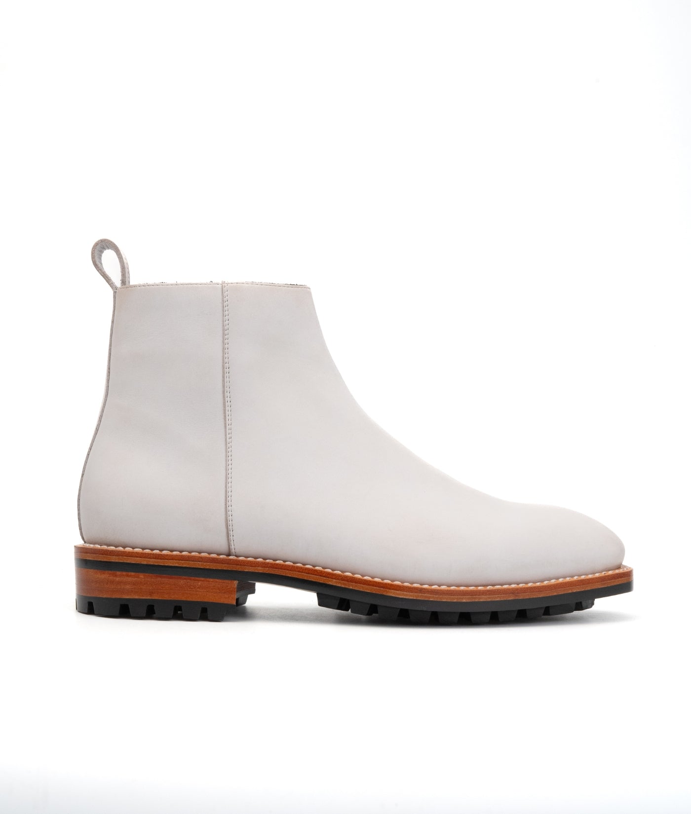 Goodyear Welted  White Full Grain Zipper Chelsea Boot