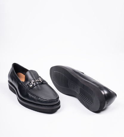 Handwelted Black Unlined Comfort Horsebit Slip-Ons