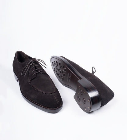 Hand Welted Brown Suede Split Toe Derby