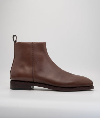 Hand-Welted  Brown Crust Zipper Chelsea Boot