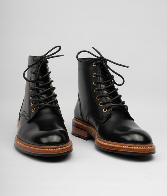 VIRASAT - Hand Welted Michigan Black Full Grain Plain Toe Boot